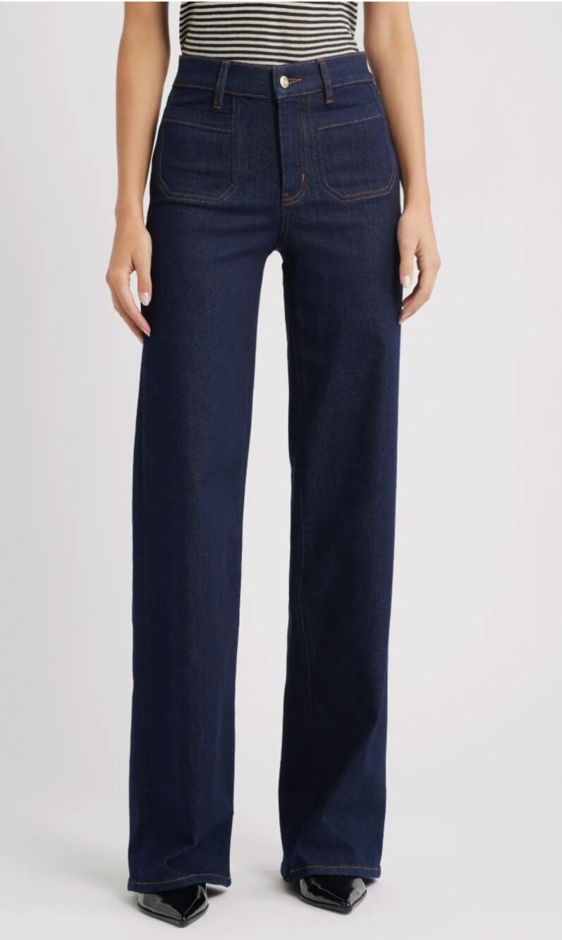 Frame Le Slim Palazzo Long Modernist Pocket Wide Leg Jeans Rinse Dark Wash 24
